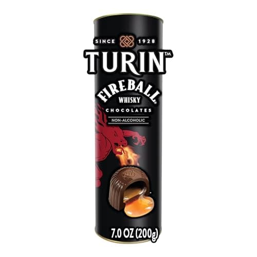 Turin Fireball Dark Chocolate Truffles, Dark Chocolates With Liquor Fireball Whisky Flavored Filling Non-Alcoholic, 7oz Tube Great forr Gifts and Treats, Black - Image 1