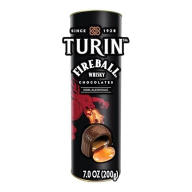 Turin Fireball Dark Chocolate Truffles, Dark Chocolates With Liquor Fireball Whisky Flavored Filling Non-Alcoholic, 7oz Tube Great forr Gifts and Treats, Black - Image 1
