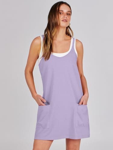 Prinbara Women Athletic Tennis Dress Summer Workout Sports Mini Romper Dress Built in Shapewear Shorts Sundress 2025 Outfits Lilac X-Small - Image 9