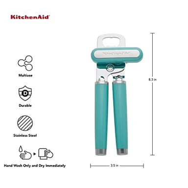 KitchenAid Classic Multifunction Can Opener and Bottle Opener Easy to Use, Razor Sharp Stainless Steel Cutting Wheel, Soft Ergonomic Handles, Aqua Sky - Image 3