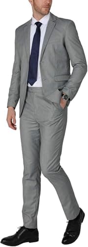 WEEN CHARM Mens Suits Slim Fit 2 Piece Wedding Tuxedo Two Button Groom Prom Party Solid Blazer Pants Suit Set Light Grey - Image 7