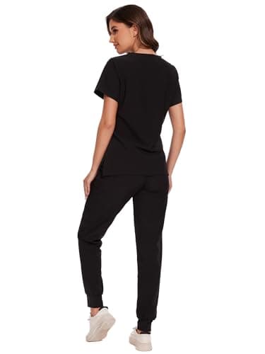 COZYFIT Scrubs for Women - V-Neck Top & Cargo Pants Scrubs Set with 10 Pockets - Black, M - Image 2
