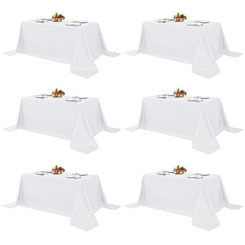 Fitable White Table Clothes for Rectangle Tables, 6 Pack - 90 x 156 Inch - Reusable and Elegant Tablecloths, Polyester Fabric Table Covers for Wedding, Party, Banquet, Formal Events - Image 1