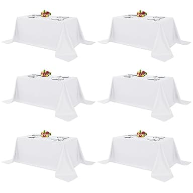 Fitable White Table Clothes for Rectangle Tables, 6 Pack - 90 x 156 Inch - Reusable and Elegant Tablecloths, Polyester Fabric Table Covers for Wedding, Party, Banquet, Formal Events - Image 1