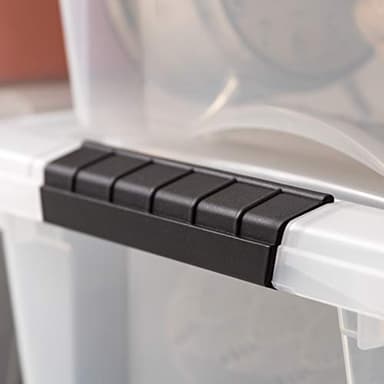 IRIS USA 19 Qt Stackable Plastic Storage Bins with Lids, 6 Pack - BPA-Free, Made in USA - See-Through Organizing Solution, Latches, Durable Nestable Containers, Secure Pull Handle - Clear - Image 10