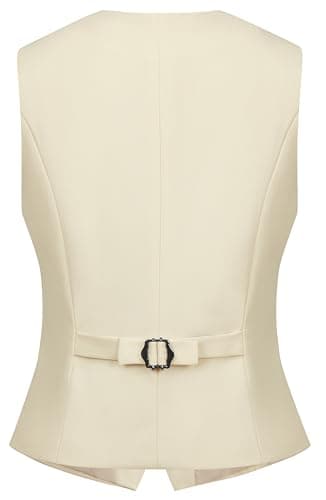 V VOCNI Women's Vest Fully Lined 4 Button V-Neck Sleeveless Dressy Casual Suit Vest Waistcoat Beige Medium - Image 2