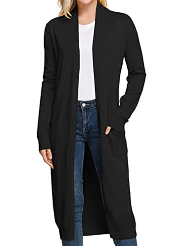 GRACE KARIN Black Cardigan Sweaters for Women Plus Size Long Cardigans Maxi Long Sleeve Duster Cardigan (2XL,Black) - Image 1