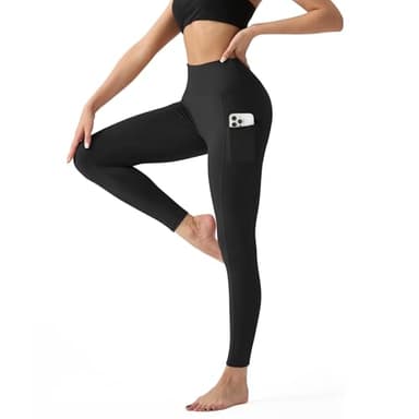 High Waisted Leggings for Women with Pockets - Tummy Control Yoga Pants for Workout Running Athletic No See Through Black - Image 1