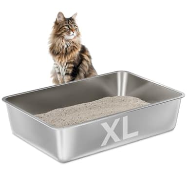 EGMEHOAD Stainless Steel Litter Box -6in High Sided,XL Metal Cat Litter Box for Big Cats Easy to Clean, Cat LitterBox Metal Pet Toilet for Adult Big Cats,Non Stick, No Smell,23.6"x15.8"x6" - Image 8