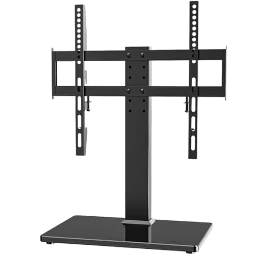 Universal TV Stand - Table Top TV Stand for 27-60 inch LCD LED TVs - 6 Level Height Adjustable TV Base Stand with Tempered Glass Base & Wire Management, VESA 400x400mm - Image 1
