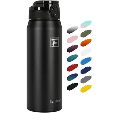 Fanhaw 24 Oz Insulated Stainless Steel Water Bottle with Chug Lid - Leak & Sweat Proof, Anti-Dust | For Kids, Women, Men (Black) - Image 1