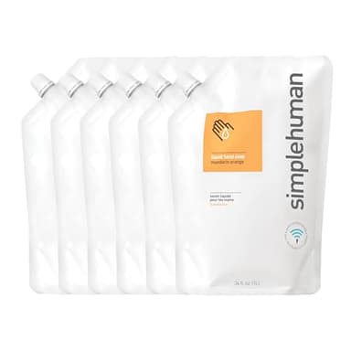 simplehuman Mandarin Orange Moisturizing Liquid Hand Soap Refill Pouch, 34 Fl. Oz. (Pack of 6) - Image 1