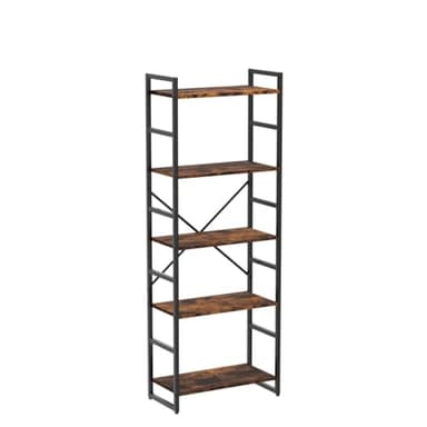 Shintenchi 5 Tiers Bookshelf, Classically Tall Bookcase Shelf, Industrial Book Rack, Modern Book Holder in Bedroom/Living Room/Home/Office, Storage Rack Shelves for Books/Movies-Rustic Brown - Image 7