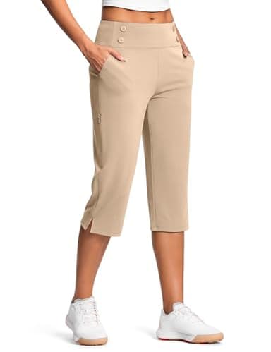 ISEEGZ 18" Dressy Capri Pants for Women High Waist Stretch Womens Golf Capris Pants for Summer with Pockets Work Casual Khaki - Image 2