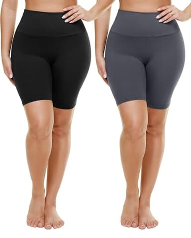 TNNZEET 2 Pack Plus Size Biker Shorts for Women - 8" Black High Waisted Tummy Control Spandex Workout Shorts (XL-4XL) - Image 1