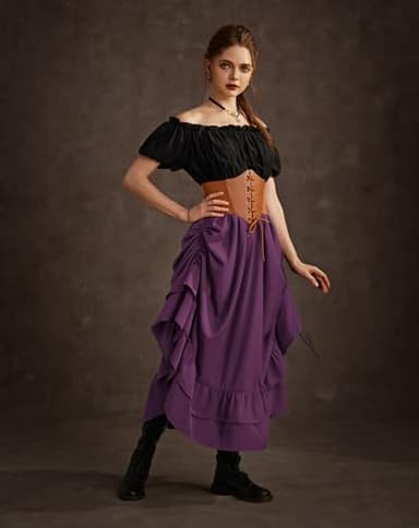 Womens Renaissance Skirt Ren Faire Fall Medieval Long Maxi Skirts Dark Purple S - Image 7