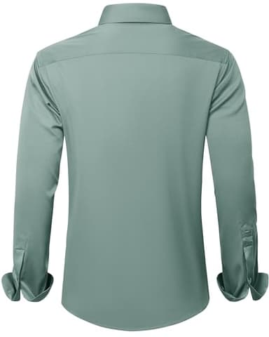 J.VER Men's Dress Shirts Solid Long Sleeve Stretch Wrinkle-Free Formal Shirt Business Casual Button Down Shirts Green Grey Medium - Image 2