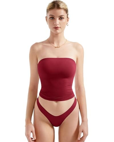 SUUKSESS Women Sexy Tube Top Summer Y2K Going Out Tops Casual Sleeveless Double Lined Basic Tank Top (Wine Red, M) - Image 1
