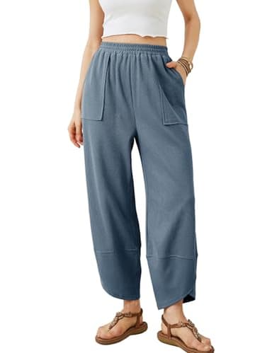 Xiaoxuemeng Womens Baggy Wide Leg Pants Casual Elastic Waisted Palazzo Harem Pants with Pockets(Dustyblue-S) - Image 1