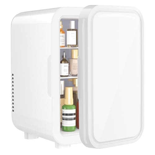 YASHE Mini Fridge, 6 Liter/8 Can 110V AC/DC Portable Thermoelectric Cooler Refrigerators for Bedroom, Skincare, Beverage, Office, Dorm Room and Car, White - Image 1