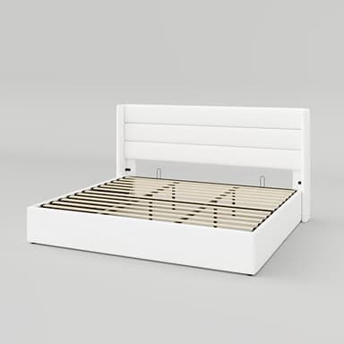 Allewie King Size Velvet Lift Up Storage Bed, Modern Wingback Headboard, Hydraulic Support, No Box Spring Needed, White - Image 9