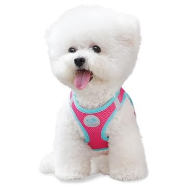 PHOEPET Step-in Dog Harness,Reflective Adjustable Dog Vest Harness, Soft Pet Walking Jacket with 2 Metal Leash Hooks for Dog and Cat(Pink Base & Green Straps,L) - Image 1