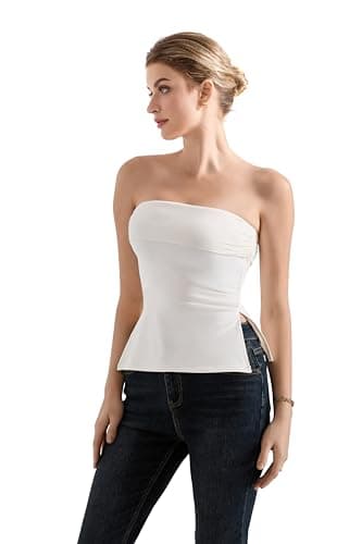 SUUKSESS Women Double Lined Going Out Trendy Tube Tops Side Split Sexy Strapless Tank Tops (White,S) - Image 7