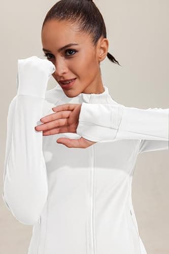 PINSPARK Womens Hiking Slim Jackets Long Sleeve Athletic Sport Swear Lightweight Yoga Workout Jacket with Thumb Holes White M - Image 4