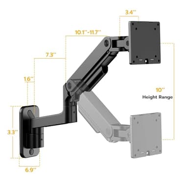 ARES WING Wall Mount Monitor Arm for 17-49 Inch Ultrawide Screens, Heavy Duty Single Monitor Mount Holds 44 lbs, Fully Adjustable Gas Spring Wall Mount, 75x75/100x100 VESA Mount, Black - Image 8
