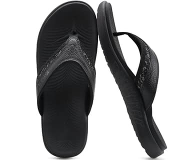 KuaiLu Mens Leather Sport Flip Flops Comfort Orthotic Thong Sandals with Plantar Fasciitis Arch Support for Outdoor Summer - Image 2