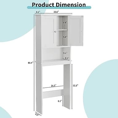 Shintenchi Over The Toilet Storage Cabinet, Bathroom Shelf Organizer with Anti-Tip Device Small Freestanding Space Saver with Adjustable Shelf，White - Image 2