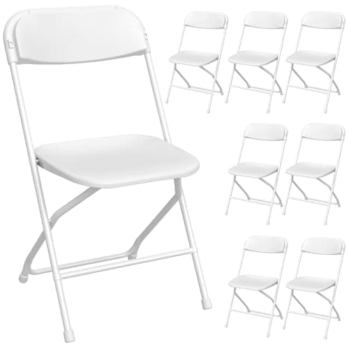 8 Pack White Folding Chairs, Portable Stackable Party Chairs for Indoor and Outdoor, Plastic Folding Chairs, Commercial Seat with Steel Frame for Home Office Wedding Event, Dining, 350lbs Capacity - Image 1