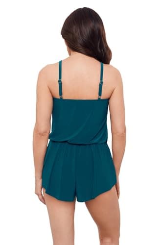 Aqua Green Women's Standard Keyhole Blouson Romper, Lagoon - Image 3