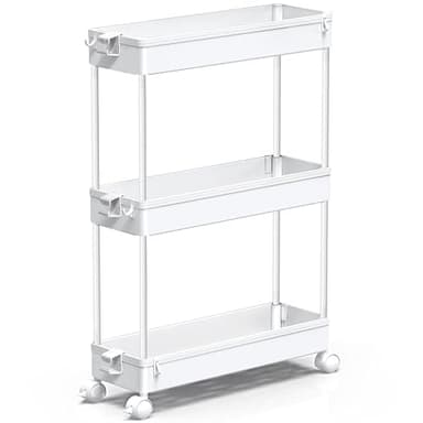 SPACEKEEPER Slim Rolling Storage Cart, 3 Tier Bathroom Storage Organizer Laundry Room Utility Cart Mobile Shelving Unit, Multi-Purpose for Kitchen Office Bathroom Laundry Narrow Places, White - Image 5