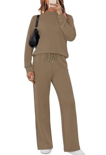 Sampeel Lounge Sets for Women Two Piece Outfits Casual 2 Piece Sweatsuits Tracksuit Set Womens Fall Fashion 2025 Sweatpants Winter Clothing Mock Neck Sweat Set Loungewear Matching Sets Light Taupe XL - Image 2