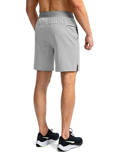 Men's Running Shorts with Zipper Pockets 7 Inch Lightweight Quick Dry Gym Athletic Workout Shorts for Men (Light Grey, XL) - Image 3