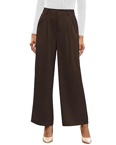 GRAPENT Business Pants for Women - High Waisted Wide Leg Slacks in Brown Chocolate - Petite Sizes XXL, 20, 22 - Image 1