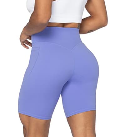 Sunzel No Front Seam Biker Shorts for Women with Pockets, Yoga Workout Gym Bike Shorts with Tummy Control 8" Periwinkle Medium - Image 2