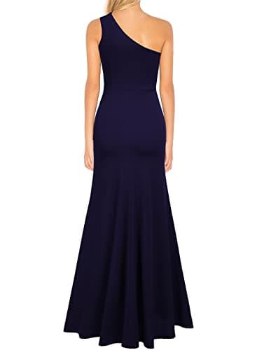 WOOSEA Women's One Shoulder Sleeveless Split Bodycon Mermaid Evening Cocktail Long Dress Navy Blue - Image 2