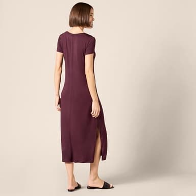 Amazon Essentials Women's Jersey V-Neck Short Sleeve Midi Length Dress, Dark Purple, Medium - Image 3