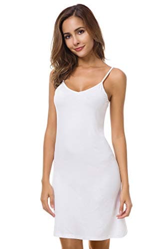 EaseWay Women's Basic Adjustable Spaghetti Strap Cami Under Mini Dress White - Image 1
