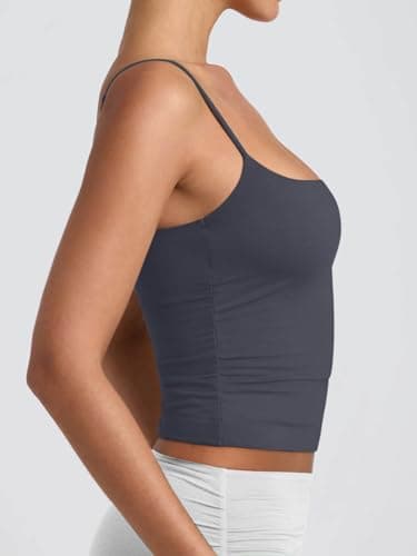 PINKMSTYLE Camisole Tops for Women Scoop Neck Double Lined Sleeveless Spaghetti Strap Tank Top Summer Going Out Tops Dark Gray X-Large - Image 5