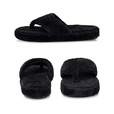 Acorn Women's Spa Thong Slippers with Cloud Contour Comfort - Arch Support and Plush Fluffy Terry Lining, Perfect for Beach, Camping, Poolside, or Bathroom Wear, Black, 9.5 - 10.5 - Image 4