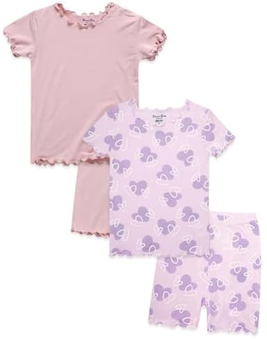 VAENAIT BABY Kids Infant Toddler Sleepwear Pajamas Pjs 4pcs Set Short Shirring Greypink+Lovefull XS - Image 1