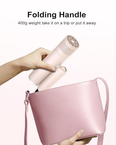 7MAGIC Foldable Hair Dryer, Powerful Ionic Blow Dryer for Fast Drying, Travel Hair Blow Dryer with Storage Bag, Lightweight Portable Hairdryer for Women, Cold/2 Heating/2 Speed Settings, Pink - Image 3
