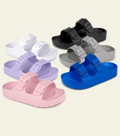 Pisumg Kids Slides Sandals Double Buckle Adjustable Boys Girls - Image 8