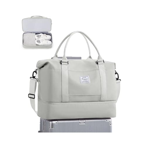 Spirit Airlines Personal Item Bag 18x14x8 Foldie Travel Duffel Bag Expandable Gym Sport Foldable Waterproof Weekender Carry On Overnight Luggage Weekend Bags Airplanes Women Men Eessentials,LightGrey - Image 1