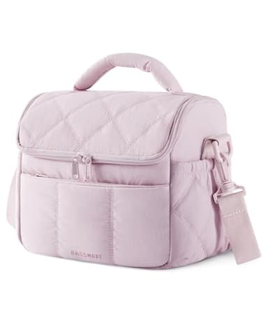 BAGSMART Insulated Lunch Bags for Women, Cute Quilted Lunch Box, Lightweight Puffy Padded Waterproof Lunch Tote, Reusable Lunch Cooler for Work Picnic Travel, Pink - Image 1