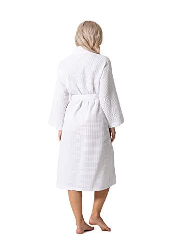 Turkish Linen Waffle Knit Lightweight Kimono Spa & Bath Robes for Women - Quick Dry - Soft (White, Large) - Image 6