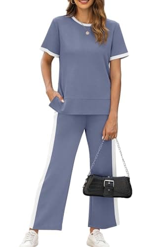 XIEERDUO 2 Piece Outfits for Women Summer Fashion Travel Lounge Sets Spring Tracksuit Airport Loungewear Vacation Clothes Wide Leg Cropped Pants Matching Clothing Set Women's Resort Wear L - Image 1